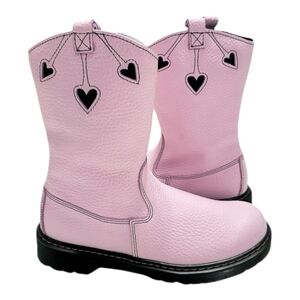 Pink Heart Detail‎ Leather Boots Moto Western Style Cute Grunge